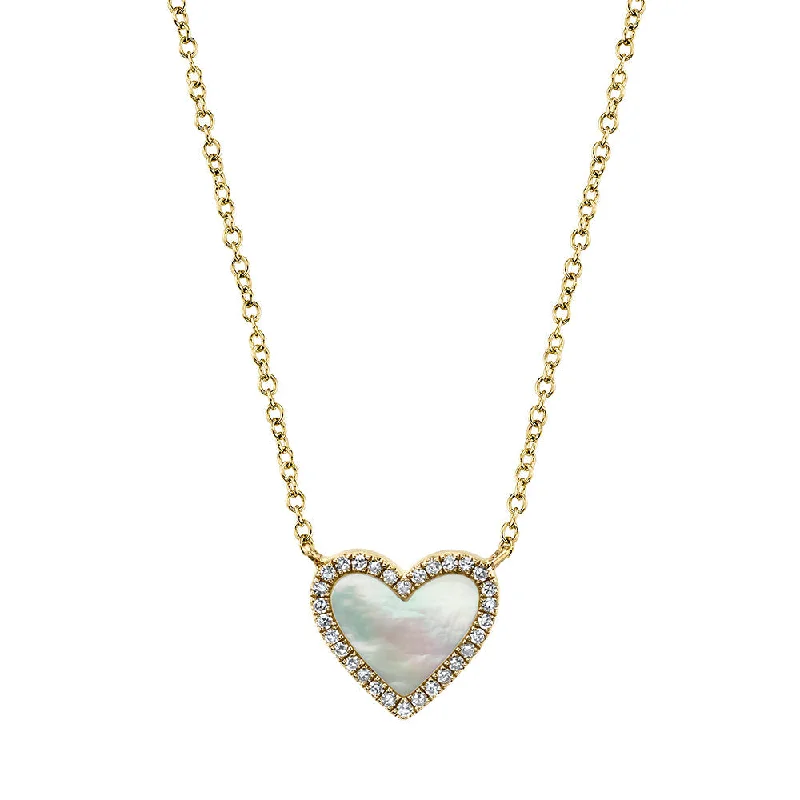 0.09CT DIAMOND & 0.56CT MOTHER OF PEARL 14K Y/G HEART NECKLACE