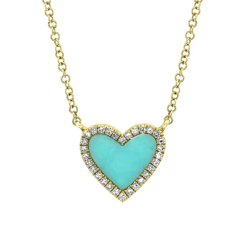 0.09CT DIAMOND & 0.55CT COMPOSITE TURQUOISE 14K Y/G HEART NECKLACE