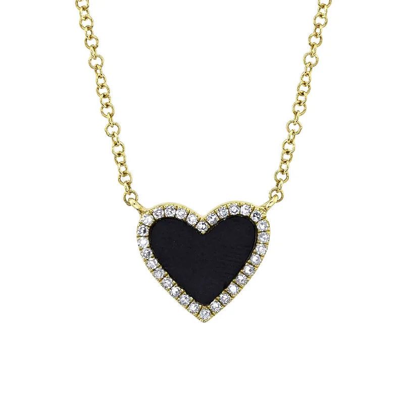 0.09CT DIAMOND & 0.59CT BLACK ONYX 14K Y/G HEART NECKLACE