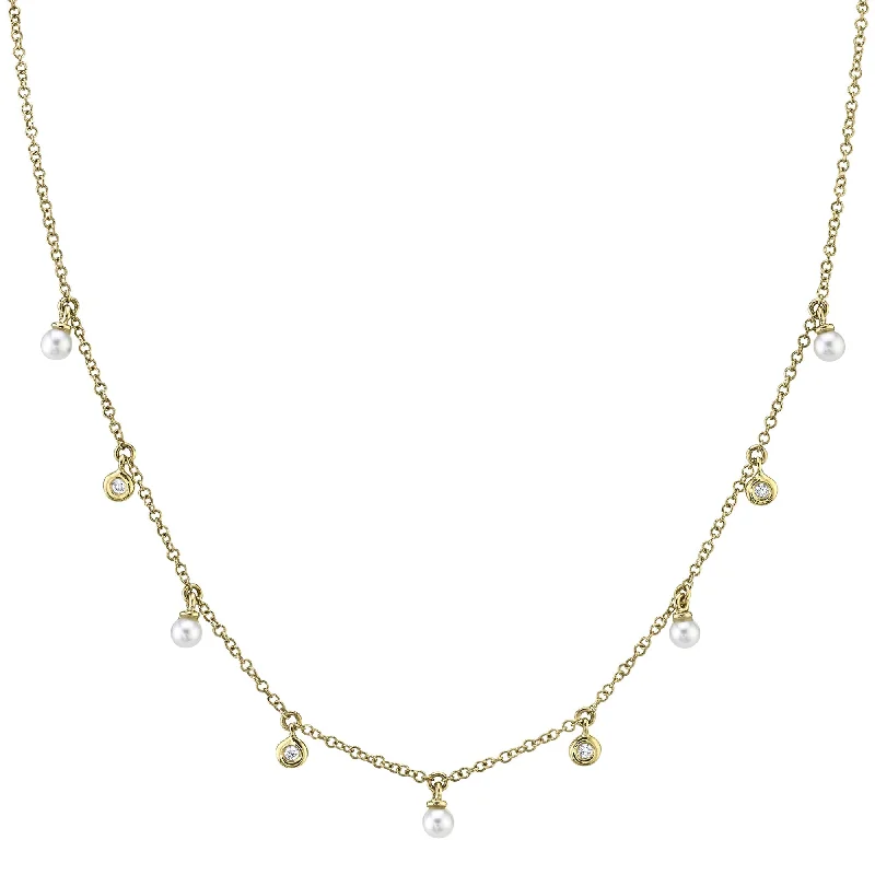 0.04CT 14K Y/G DIAMOND & CULTURED PEARL NECKLACE