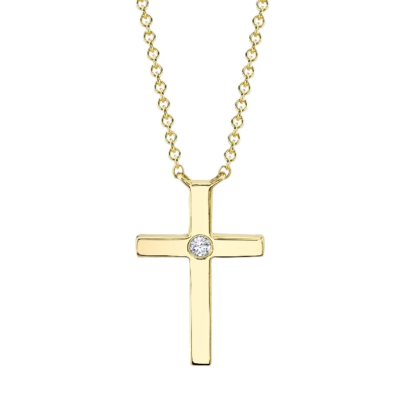 0.03CT 14K Y/G DIAMOND BEZEL CROSS NECKLACE