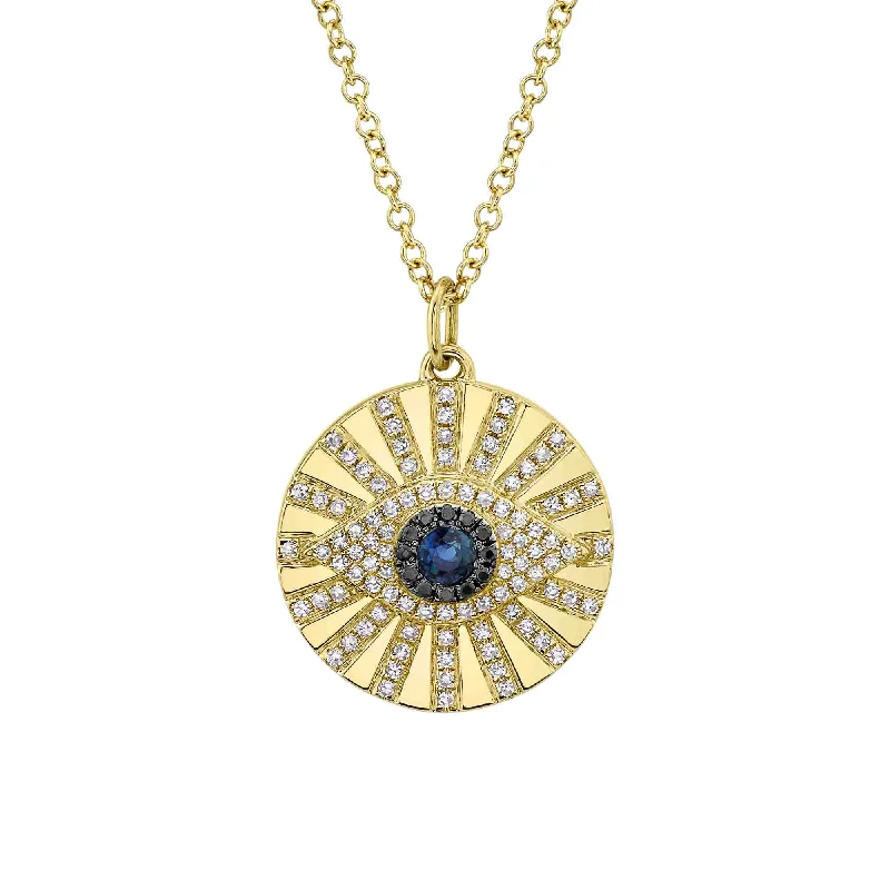 0.23CT BLACK & WHITE DIAMOND & 0.15CT BLUE SAPPHIRE 14K Y/G EYE NECKLACE