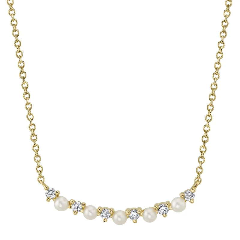 0.12CT 14K Y/G DIAMOND & CULTURED PEARL NECKLACE