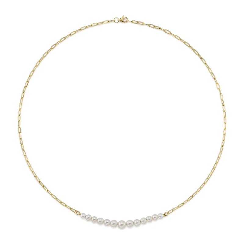 14K Y/G CULTURED PEARL PAPER CLIP LINK NECKLACE