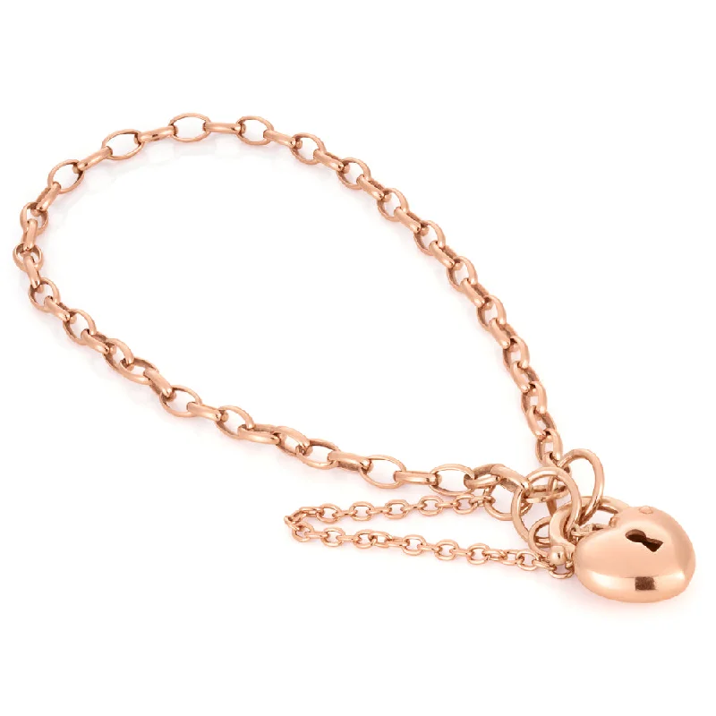 Silverfilled 9ct Rose Gold Heart Padlock 19cm Bracelet