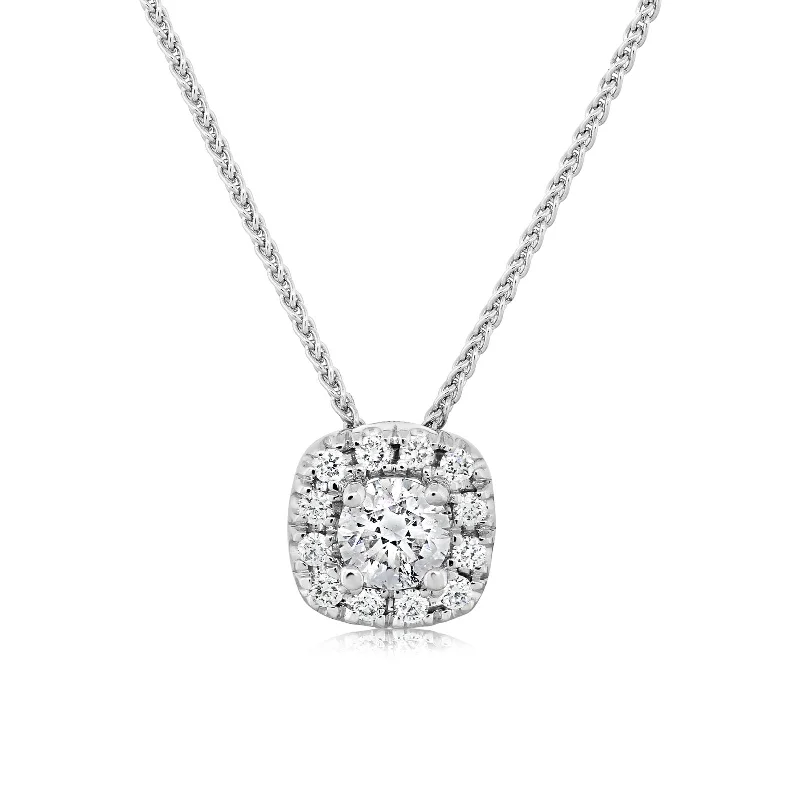 Square Diamond Halo Necklace