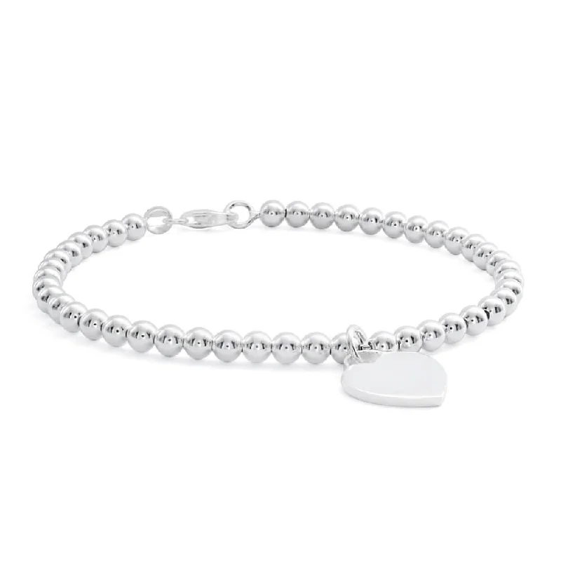 Sterling Silver 19cm Fancy Bead Bracelet with Heart Charm