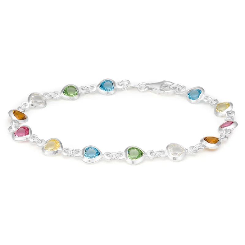 Sterling Silver Cubic Zirconia Assorted Heart 19cm Bracelet