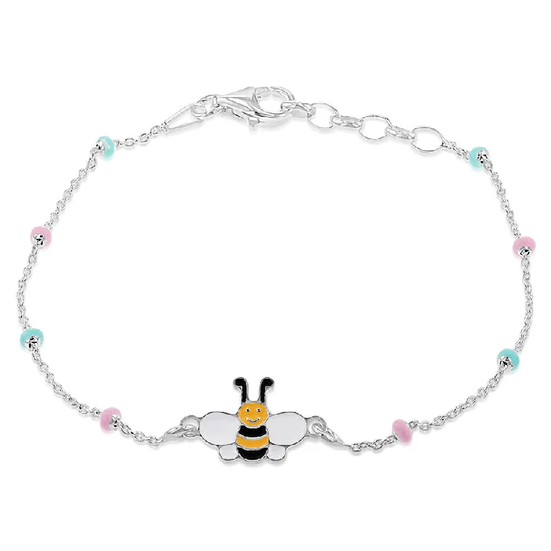 Sterling Silver Enamel Honeybee 17cm Kids Bracelet