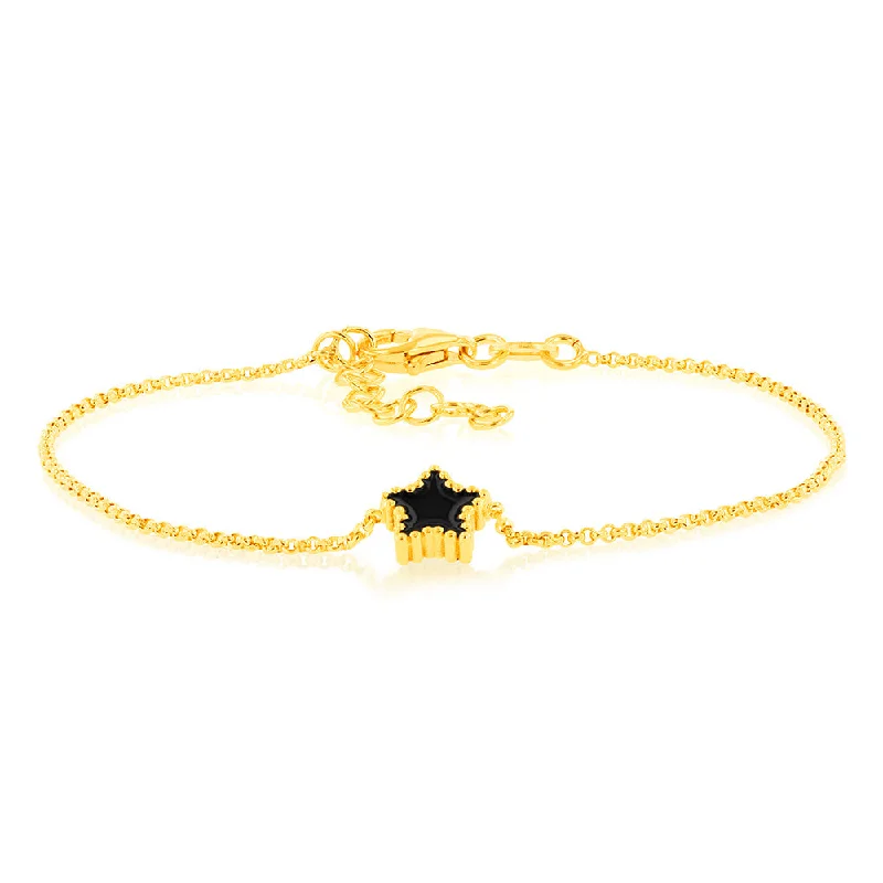 Sterling Silver Gold Plated Black Enamel Star 17+3cm Bracelet