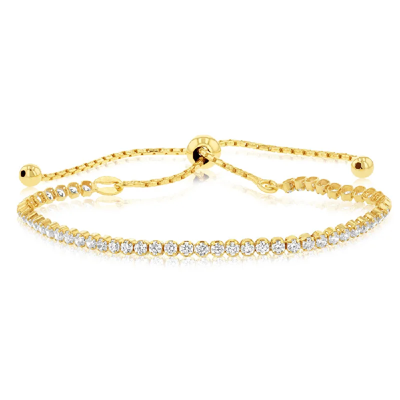 Sterling Silver Gold Plated Cubic Zirconia Adjustable Tennis Bracelet