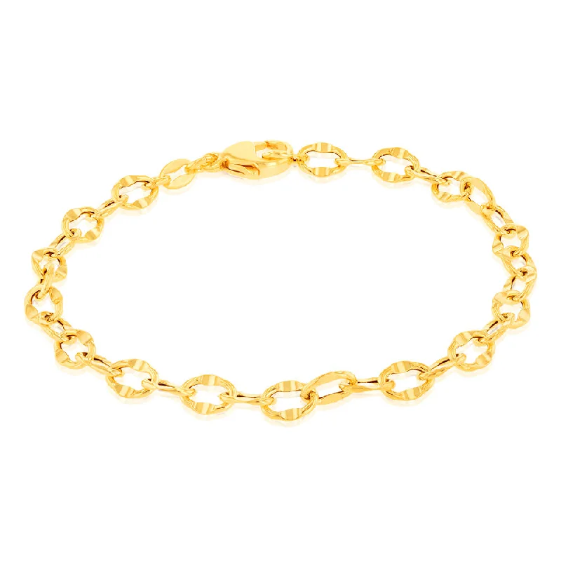 Sterling Silver Gold Plated Fancy Diamond Cut 19cm Bracelet