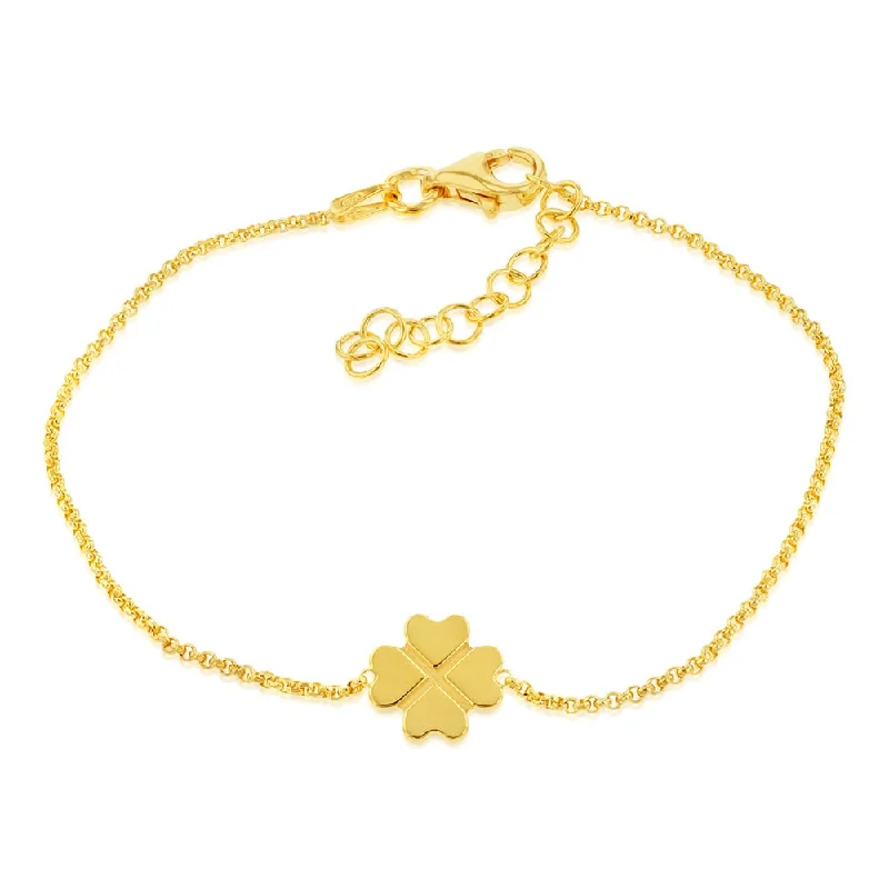 Sterling Silver Gold Plated Four Leaf Clover 19cm Bracelet