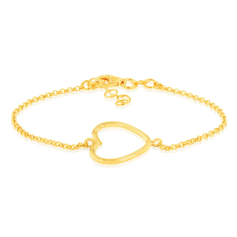 Sterling Silver Gold Plated Open Heart 19cm Bracelet