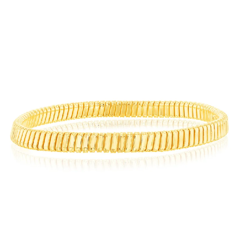 Sterling Silver Gold Plated Polished Wide Ribbed 68mm Bangle