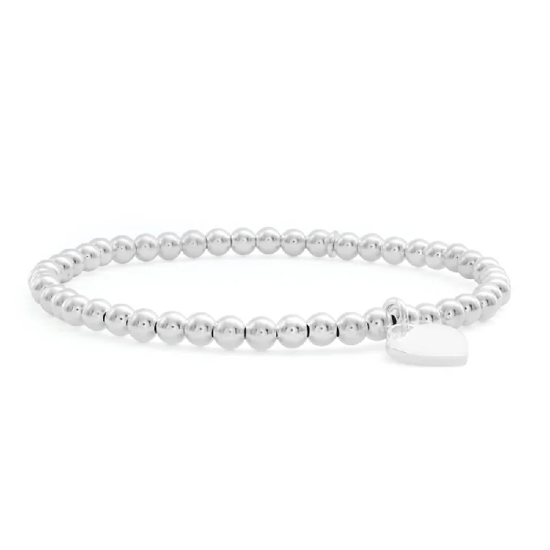 Sterling Silver Heart Charm Ball Stretch Bracelet