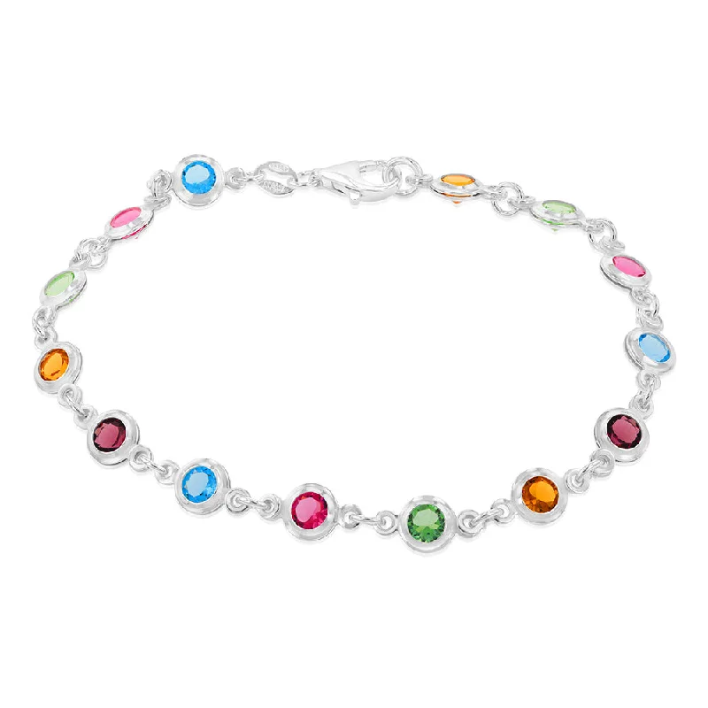 Sterling Silver Multicolour Stones 19cm Bracelet