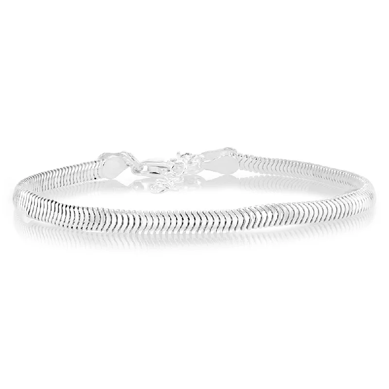 Sterling Silver Oval Snake 17+3cm Bracelet