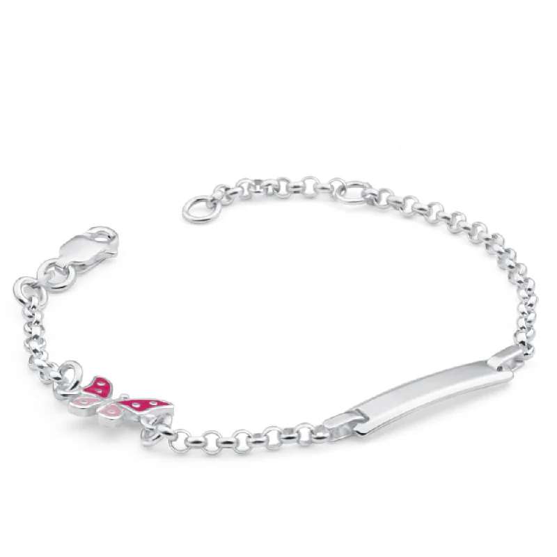 Sterling Silver Pink Enamel Butterfly 16.5cm Bracelet