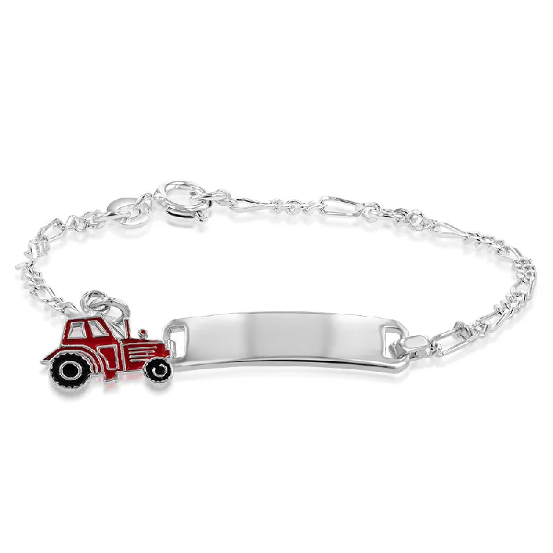 Sterling Silver Red Car ID Figaro 16cm Baby Bracelet