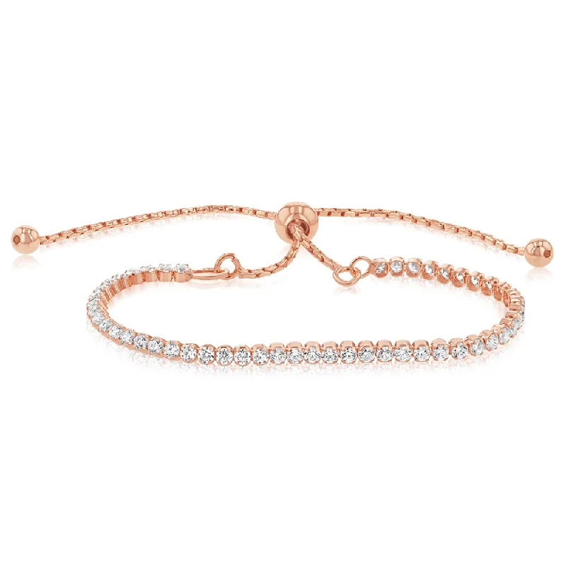 Sterling Silver Rose Gold Plated Cubic Zirconia Adjustable Tennis Bracelet