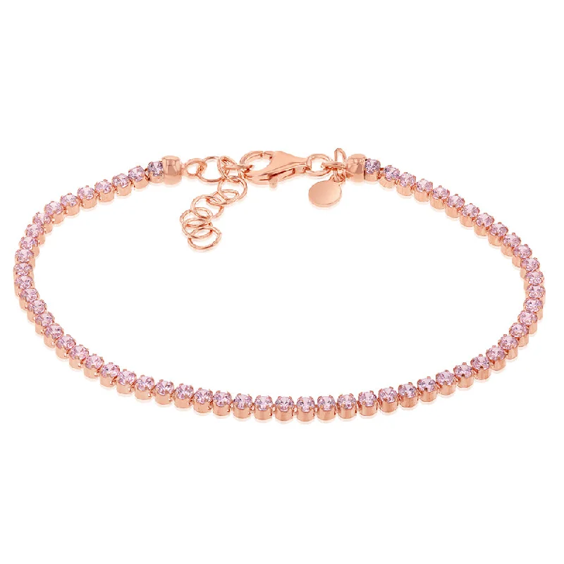 Sterling Silver Rose Gold Plated Fancy 19cm Tennis Bracelet