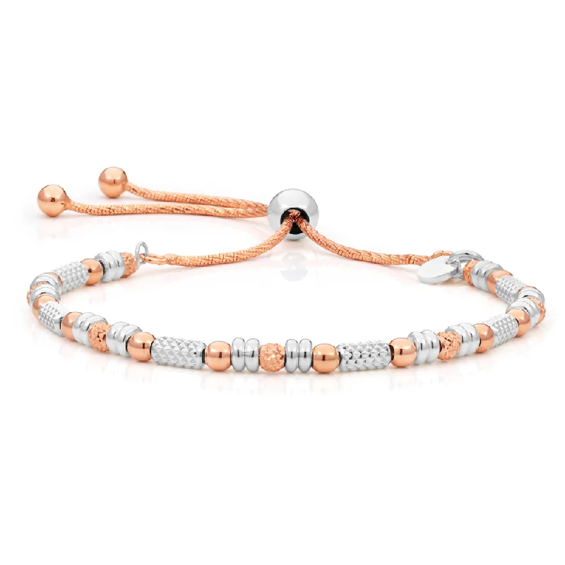 Sterling Silver Rose Gold Plated Fancy Bead Adjustable Bracelet