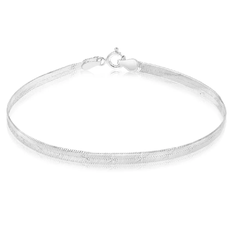 Sterling Silver Textured 4mm Herringbone 19cm Bracelet