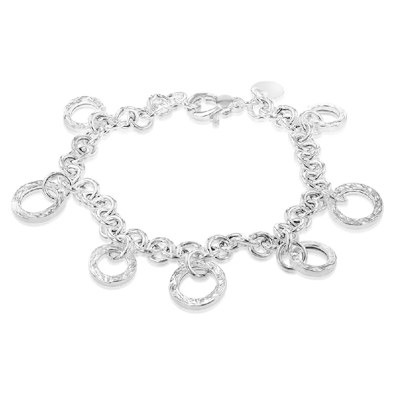 Sterling Silver Textured Charm 19cm Bracelet