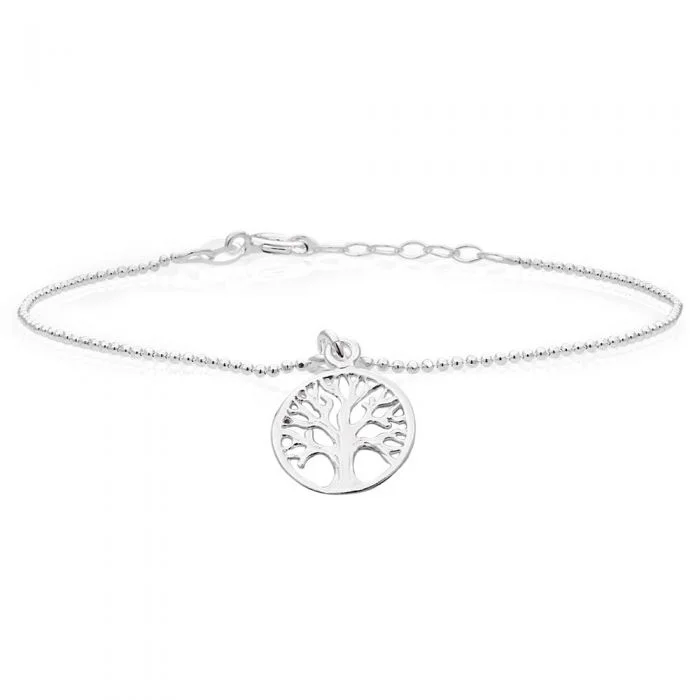 Sterling Silver Tree of Life dicut ball strand Bracelet 19cm