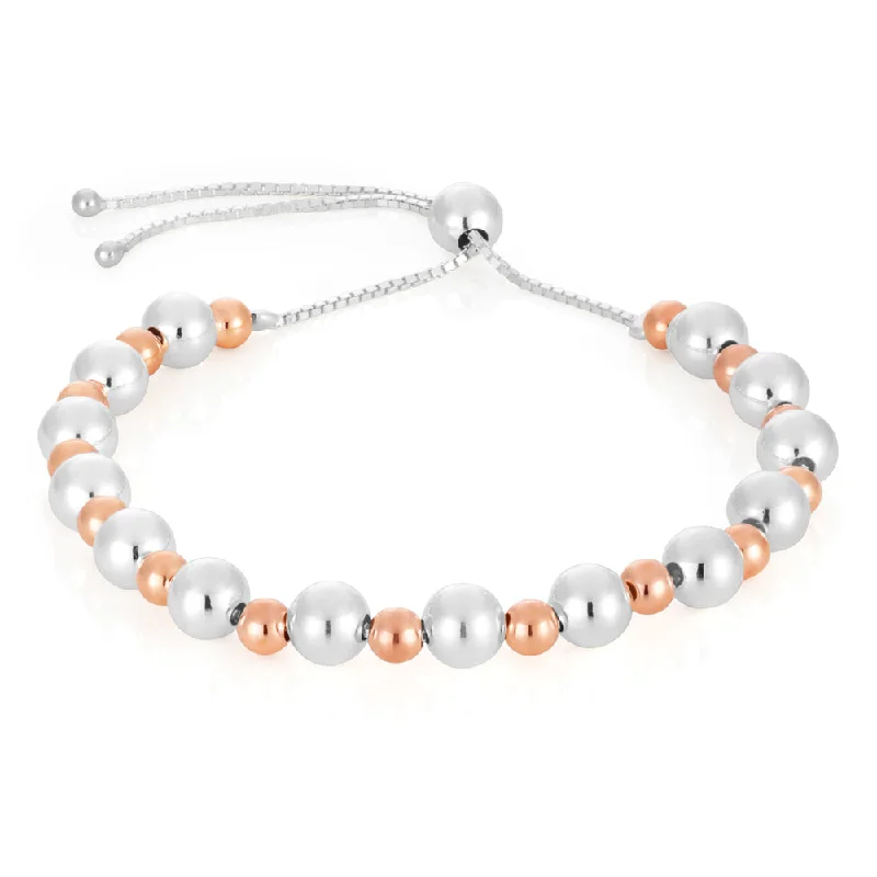 Sterling Silver Two Tone Plain Ball Slider Bracelet