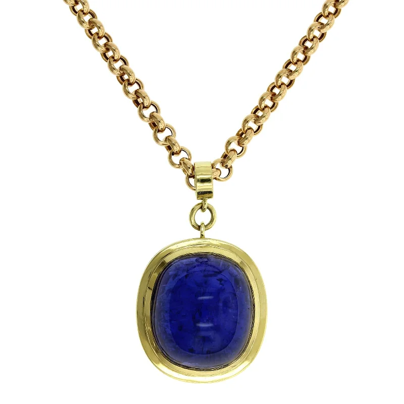 18K Yellow Gold Bezel Set Cabochon Tanzanite Pendant